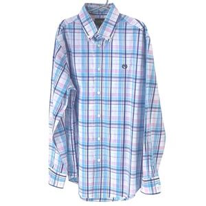 Lauren Ralph Lauren Plaid Button Shirt Boys Size 16 Blue Pink White Long Sleeve